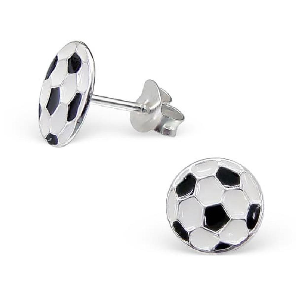 So Chic Joyas© pendientes niño balón fútbol negro & blanco plata ...