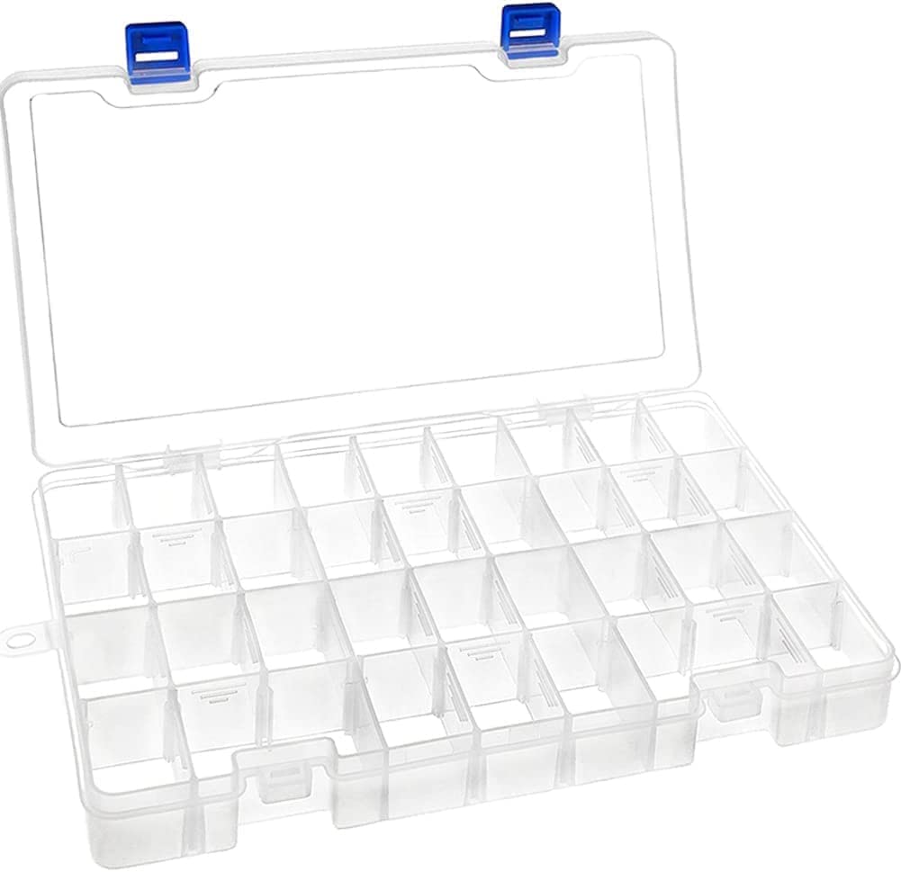 DARUITE Craft Storage Boxes with Compartments, 34 Grids Plastic Bead Storage Box,Storage Organiser with Lid for Beads Earring Fishing Hook Small Accessories