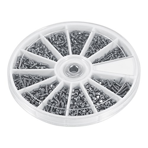 Ausla 600-Piece Stainless Steel Nuts and Bolts Set, M1-M1.6 Hexagon Screws Assortment with Storage Box for Watches and Glasses