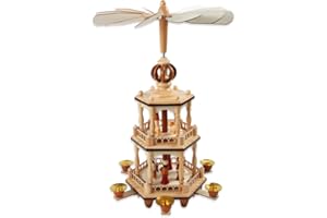 17 Inches Christmas Wooden Pyramid with 6 Candle Holders- Nativity Scene Set-Under The Christmas Tree - Table Top Holiday Dec