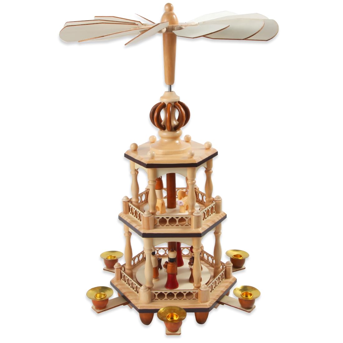 Photo 1 of 17 Inches Christmas Wooden Pyramid with 6 Candle Holders- Nativity Scene Set-Under The Christmas Tree - Table Top Holiday Decor - 3 Tiers Carousel (Two)