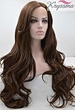 K'ryssma® Long Wavy Brown Wig Heat Resistant Fiber Hair Synthetic Wigs Lace Front Half Hand Tied for Women 24 Inches
