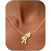 HYmoso Initial Heart Necklace for Women Teen Girls - 14K Gold Plated, Letter A-Z Pendant Necklaces for Mom Girlfriend Wife Daughter Niece, Personalized Jewelry Gifts for Birthday Valentine Graduation