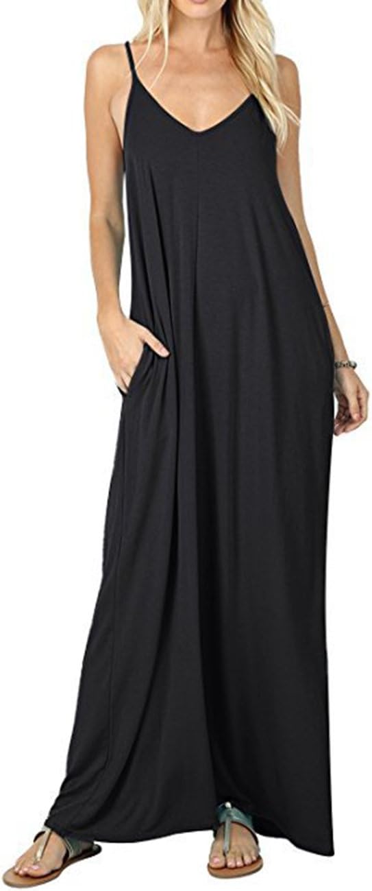 Women Casual Maxi Dress Summer Solid Backless Strappy Long Beach Dresses