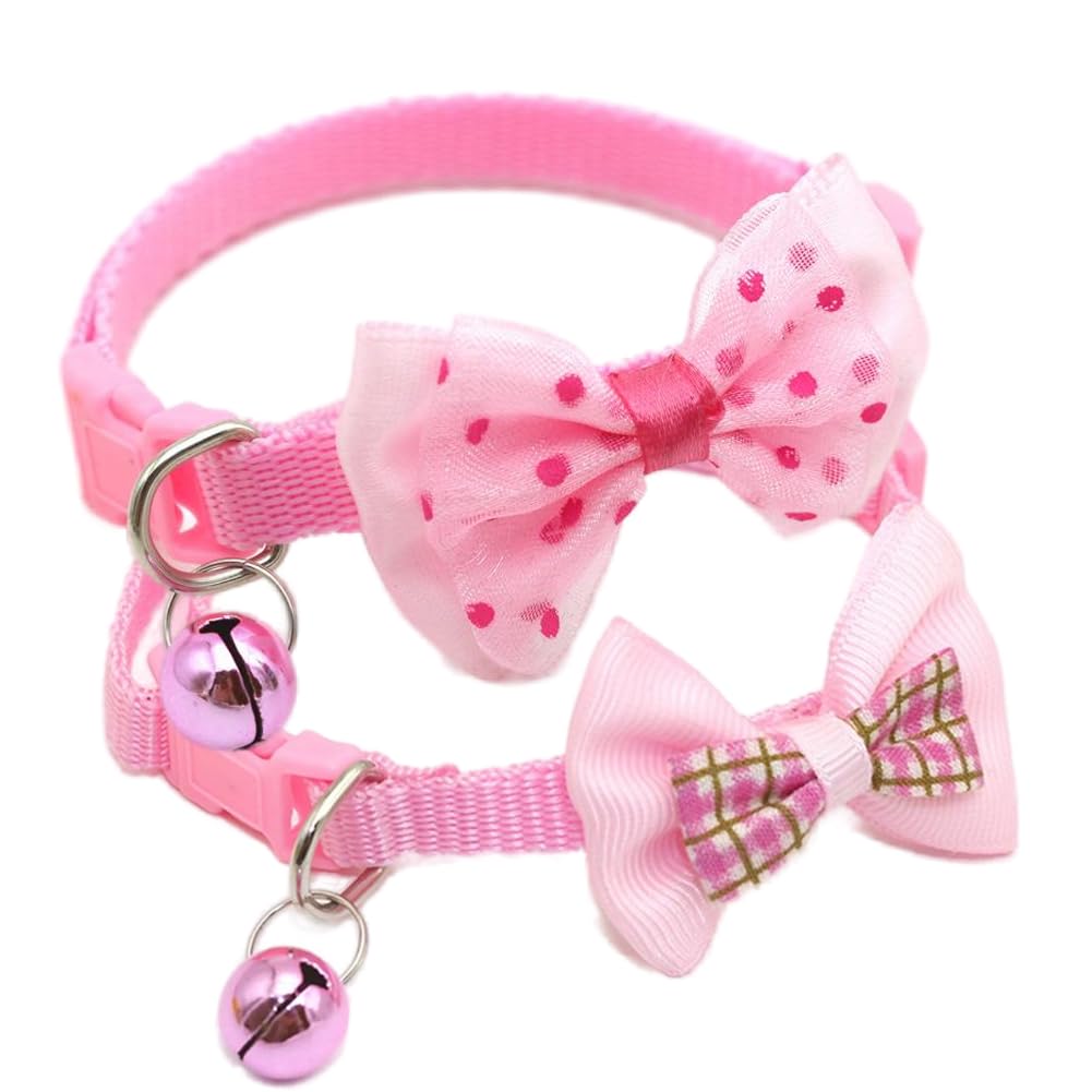 Photo 1 of Pink Dog Collar with Bell, 2-Pack Puppy Collar Cute Bow Tie Cat Collar Nylon Adjustable Buckle for Xs XSmall Girl Pets Female Kitten Yorkie Teacup Chihuahua X-Small,Neck 7-12 Inch
