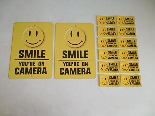 2 Smile You're On Camera Video Surveillance System Yard Signs &amp; 12 Window Stickers - Stock # 721