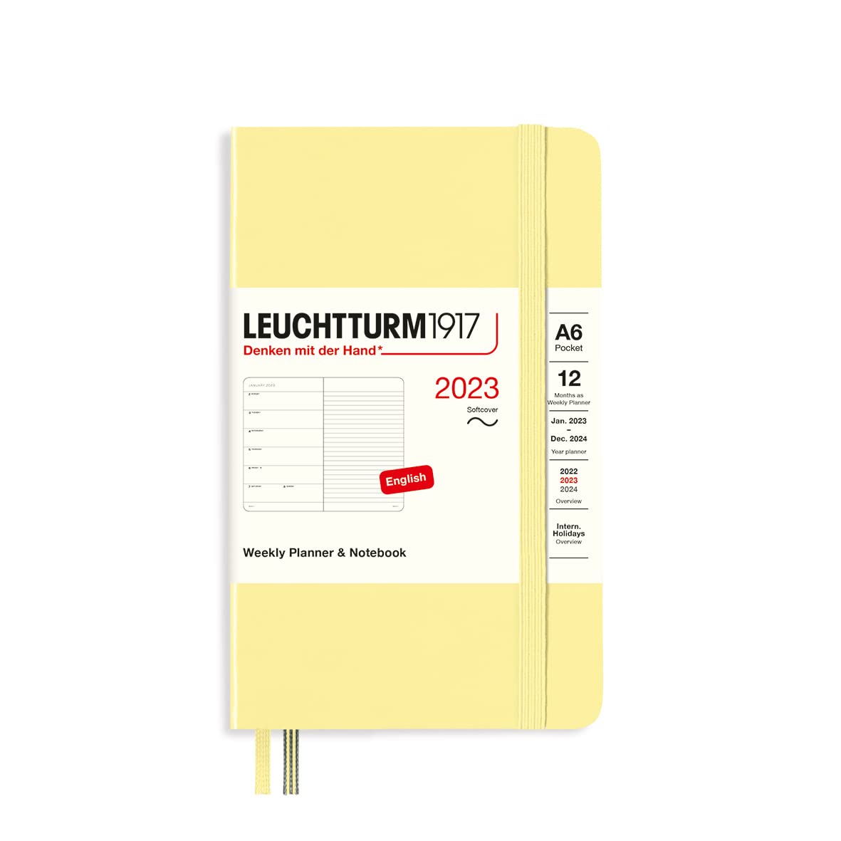 LEUCHTTURM1917 365924 Weekly Calendar & Notebook Softcover Pocket (A6) 2023, 12 Months, Vanilla, English
