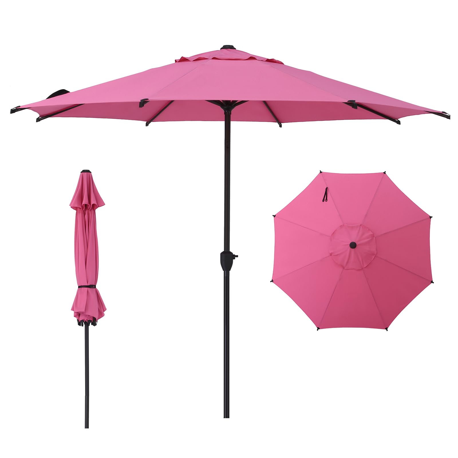 Abba Patio 9FT Lyon Outdoor Patio Umbrella Outdoor Table Umbrella with Crank Market Umbrella 8 Sturdy Ribs UV Protection Waterproof and Push Button Tilt for Garden Deck Backyard Pool,Pink Image