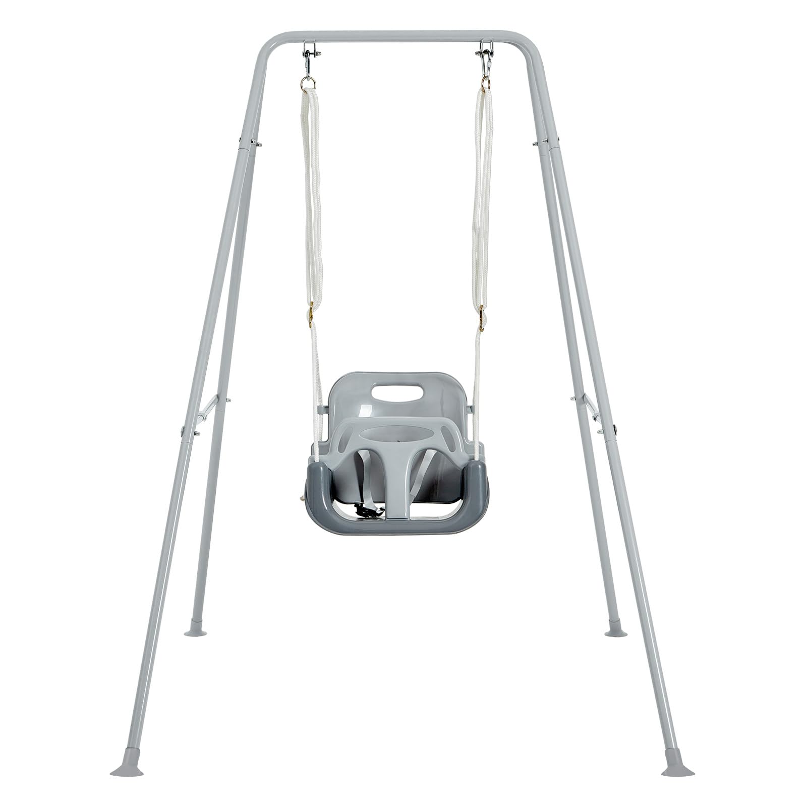3-in-1 Toddler Swing Set with 4 Sandbags, Indoor/Outdoor Baby Swing with Foldable Metal Stand, Kids Swing Set for Backyard, Clear Instructions, Easy to Assemble & Store, Grey