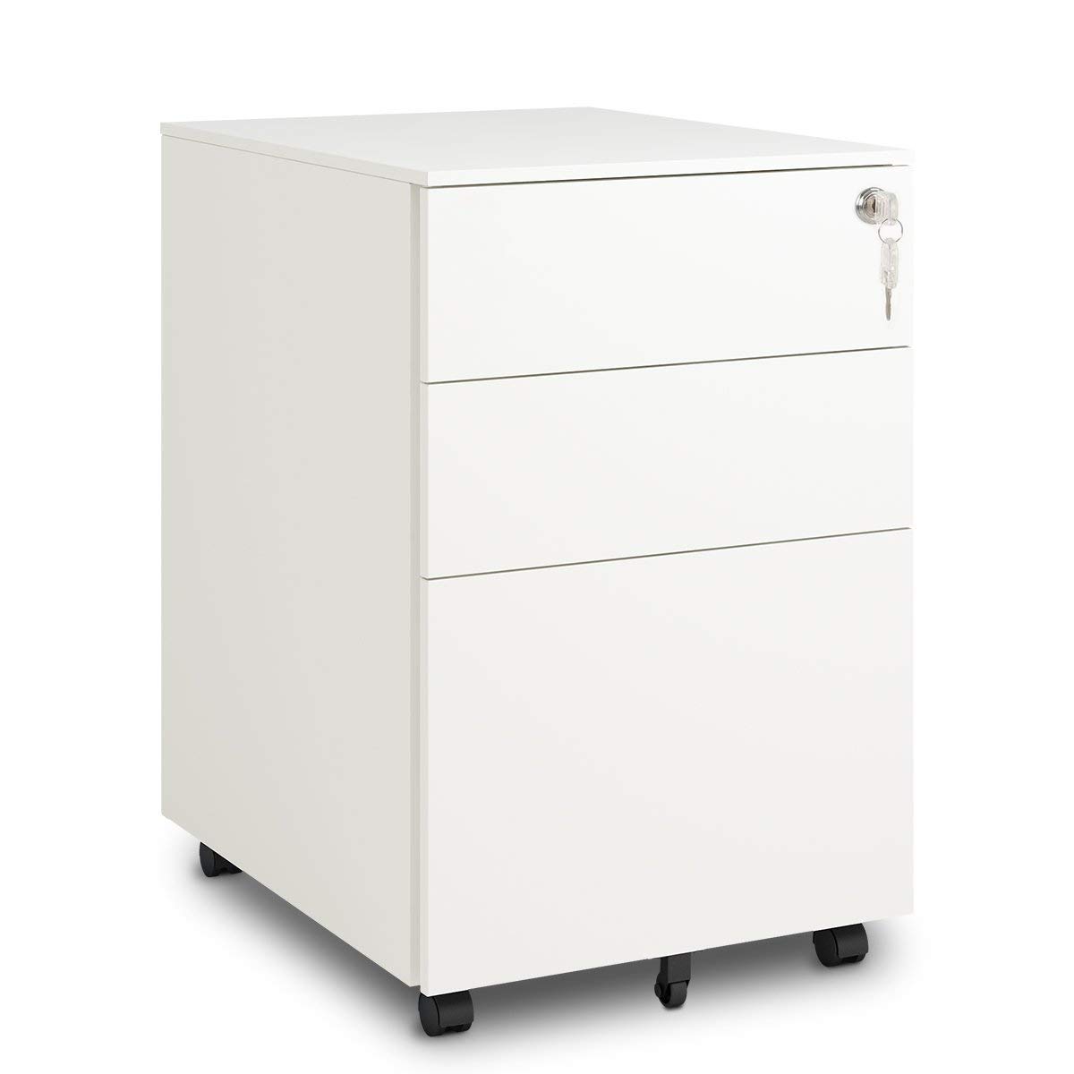 Devaise Metal Mobile File Cabinet With Lock 3 Drawer White Office Products Www Awsumnews Co Za