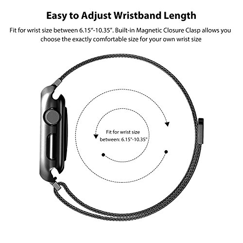 Apple Watch Band with Metal Case 38mm, Shockproof Protective Screen Bumper w Anti-scratch Soft Rubber Lining, Milanese Loop Magnetic Mesh Stainless Steel for iWatch Sport & Edition - Black