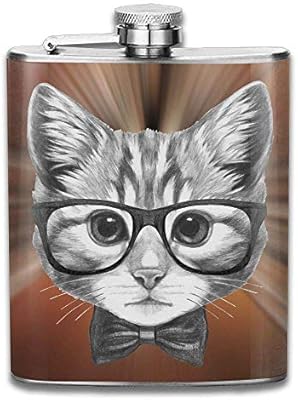 Utensilios de bar Cat with Glasses and Bow Tie Fashion Portable Stainless Steel Hip Flask Whiskey Bottle for Men and Women 7 Oz