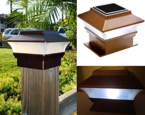 2pc Solar Power Garden Light Copper Color Plastic Square Deck Post Fence Mount 4