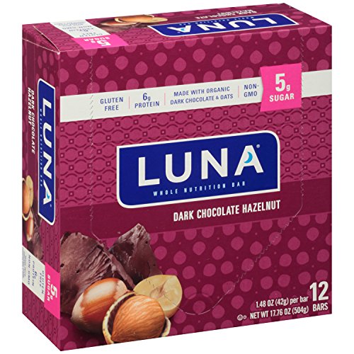 LUNA BAR - Gluten Free Bar - Dark Chocolate Hazelnut - (1.48 Ounce Snack Bar, 12 Count)