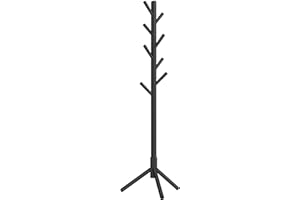 VASAGLE Solid Wood Coat Rack, Free Standing Tree-Shaped Coat Rack with 8 Hooks, 3 Height Options, for Clothes, Hats, Bags, Li