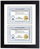 Creative Picture Frames 11x14-inch Double Business License Frame with White Mat, Holds Two 5.5 x 8.5 Documents, Includes Easel with Installed Hanger