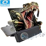 Anti-Blue Light HD Screen Magnifier 12'' with Bluetooth Speakers, 3D Phone Screen Amplifier for Movies, Videos, and Gaming, Cell Phone Magnifier Projector Screen with Foldable and Adjustable Stands