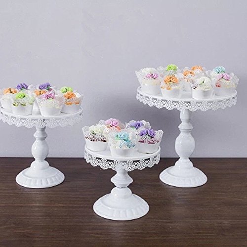 Click Here to See More Images OKOKMALL US--Rond Métal Présentoir Plateau Support à Gâteau Stand Anniversaire Fête Mariage