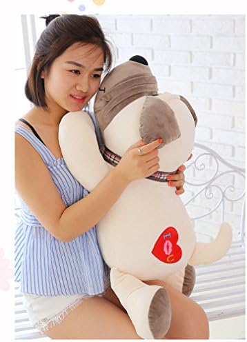 Plush Cute Dog Lying Prone Sleeping Pillow Waist Cushion Hugging Sinodoor Flash-Happy Dog Embroidery Toy For Gift (milk white)