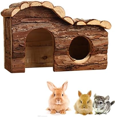 Hkim Wood Rabbit House, Deluxe Wooden Hamster Gerbils Hideout Home Hut Play Chews Toys for Small Pet Animal/Dwarf Mice/Hedgehogs (Home) (B)