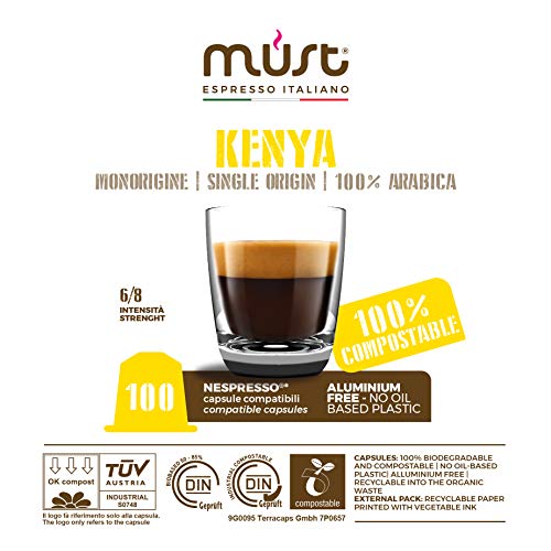 MUST 100 Kaffeekapseln Kenya Mischung Einzelner Ursprung 10 Packungen mit 10 Kapseln Kompatibel mit Nespresso Maschine… – Bild 3