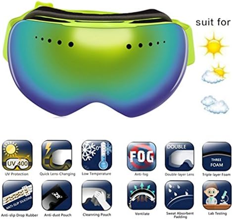 QILOVE Quality No-frame Snowboard Snowmobile Goggles Anti-fog UV400 Double Lens Adjustable strap Ski Mask Glasses