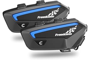 FreedConn FX Motorcycle Helmet Bluetooth Headset, Motorcycle Communication Systems with CVC Noise Cancellation, Stereo Music, 6 Riders 0.75mi/1200m intercom, 30Hrs Intercom, IP65, Black, 2 Pack
