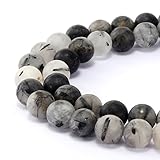 BRCbeads Gorgeous Natural Black Tourmaline Gemstone Smooth Matte Round Loose Beads 10mm Approxi 15.5 inch 35pcs 1 Strand per Bag for Jewelry Making