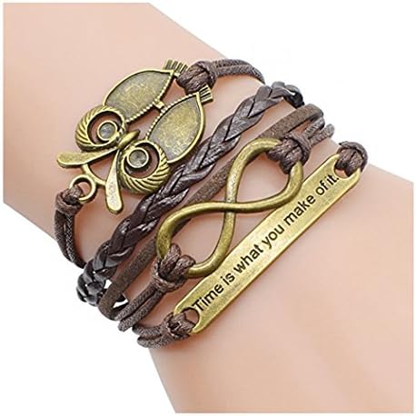 Owl Infinity Wisdom Bangle Unisex Gift Adjustable Braided Rope Wrap Bracelet (Style 2)