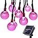 Qedertek Solar String Lights Outdoor,Bubble Globe Solar Lights 20foot 30 LED String Light Crystal Ball Lighting for Fairy Garden, Patio, Wedding, Party and Holiday Decorations (Pink)