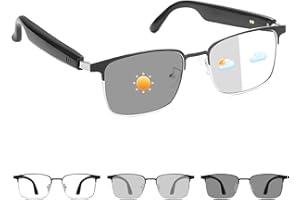 Tulbeys Smart Glasses with Open Ear, Photochromic Lenses, Polarized Sunglasses Bluetooth, Voice Assistant, Mic Speakers for Men Women Bluetooth Glasses, Hands-Free Listening Voice Control(Silver)