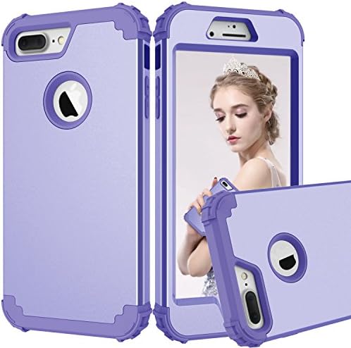 Case For iphone 7,OTRON Shock Absorption Heavy Duty Anti-knock Anti-Skid Dirty Proof Hybrid Soft Silicone And Hard PC 3 in 1 Case Cover For Apple iphone 8 iphone 7 4.7 inch (Purple)