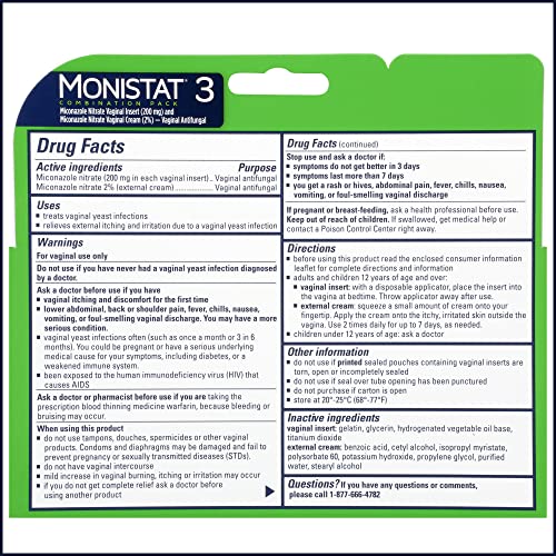 MONISTAT 3 DAY YEAST INFECTION TREATMENT FOR WOMEN, 3 MICONAZOLE OVULE INSERTS & EXTERNAL MONISTAT ANTI-ITCH CREAM BUNDLE