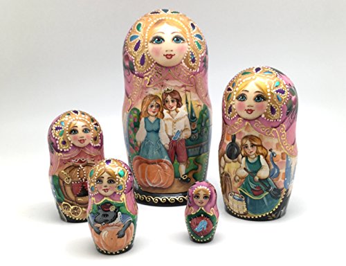Unique Russian Nesting dolls Fairy Tale Cinderella Hand painted set Home decor Art Handcrafted