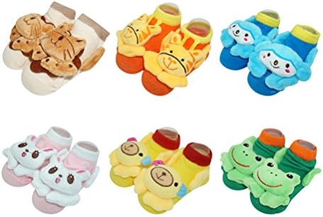 Cute 3D Cartoon Toys Cotton Socks 12-36 Months Baby Booties Anti-Skid Socks Breathable Slipper Shoes with Bells Joys Floor Socks for Toddlers - 6 Pack