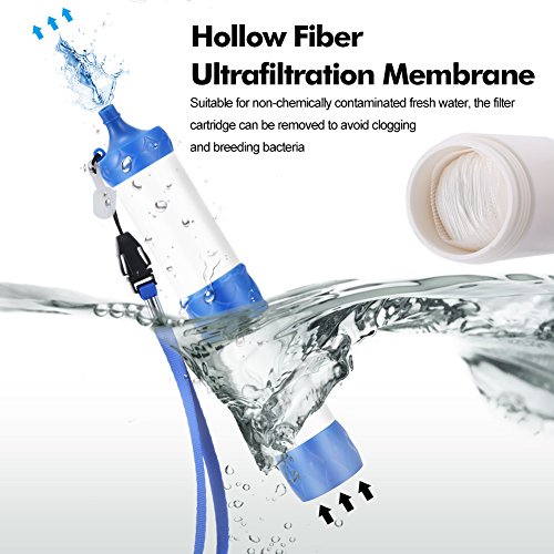 Finlon Portable Water Filter Filtration Straw Purifier Survival Gear, Outdoor Survival Multi Tool Camping Hiking Portable Filter Suction Pipe Outdoor Wild Water Purifier Pressure Water Filter