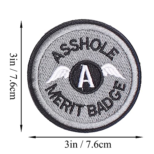 2 Pieces 3in / 7.6cm Asshole Merit Badge Morale Patch, Funny Tactical Military Morale Patch Hook & Loop, Grey