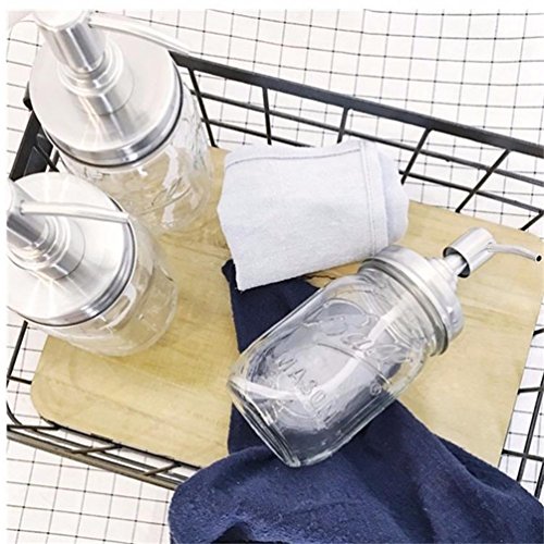 Novia Marcus 2 Pack Mason Jar Soap Dispenser Lids Rust Proof Stainless Steel Soap and Lotion Dispenser Lids for Bathroom or Kitchen (Silver)