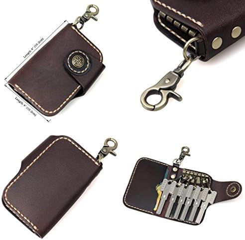 Clean Vintage Leather Keychain Key Holder Wallet- Brown Black Genuine Leather Car Key Case (Chocolate)
