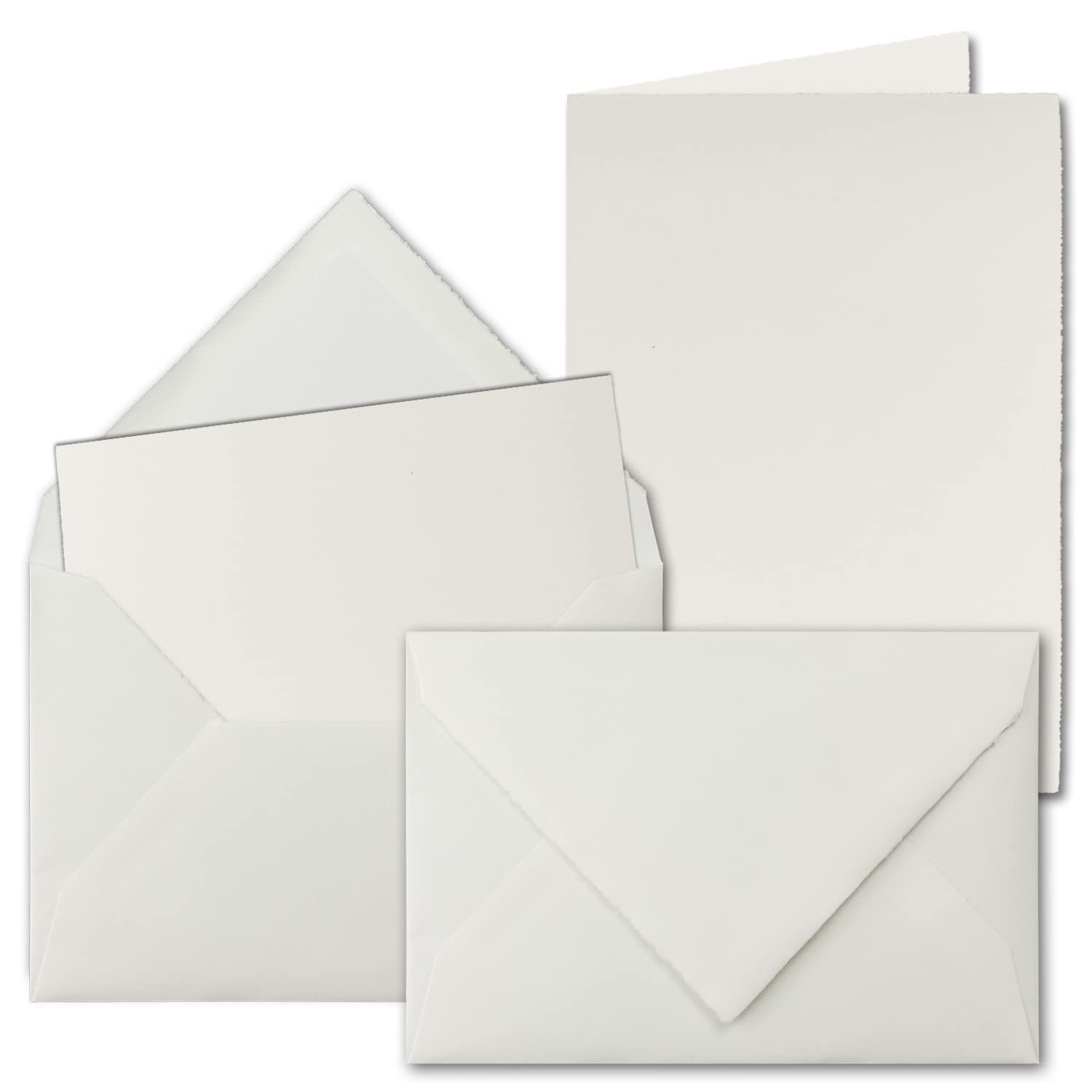 NEUSER PAPIER 10x vintage double card set made of handmade paper - DIN A6 folding cards with DIN C6 envelopes - portrait double - natural white - greeting card set
