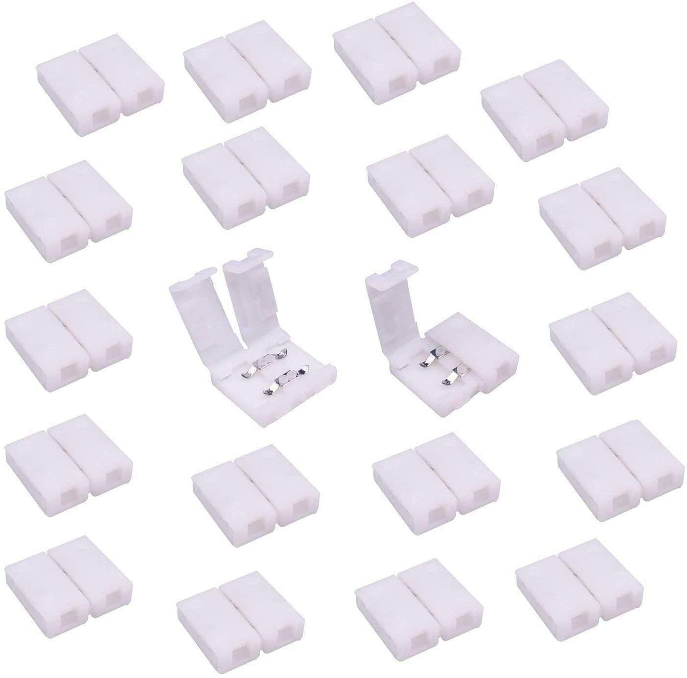 LitaElek 20pcs LED Strip Connector - 2 Pin 8mm Wide Monochrome SMD 3528 2835 LED Tape Adapter Extender