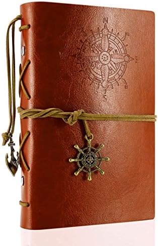 Rymall A5 Vintage Retro Leather Cover Notebook Magic Key String 100 Blank Jotter Diary Anchor and rudder(Brown)