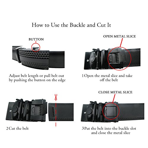 Men's Belt Ratchet Leather Dress Belt with Automatic Buckle 35mm Wide 27"-40" Ostrich Grain Tan