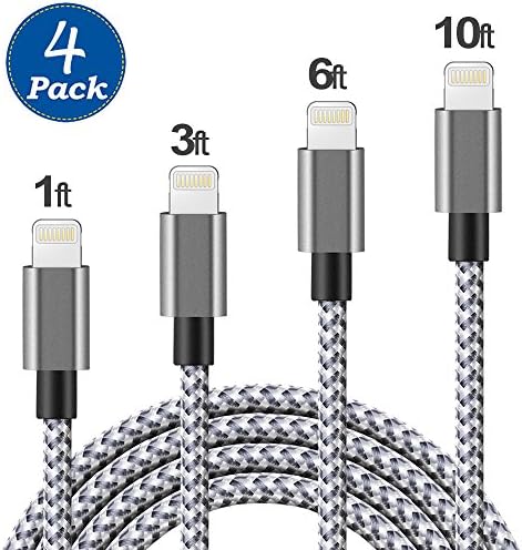 (4 Pack) Lightning Cable, KINGBACK iPhone Cable 1FT 3FT 6FT 10FT Durable Lightning to USB Cable Nylon Braided Fast Charge and Data Sync Cord for iPhone 7/7 Plus/6/6 Plus/6s/6s Plus/5/5s/5c/SE