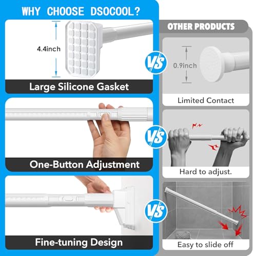 Dsocool Tension Curtain Rods No Drilling, Extra Long Tension Rod 100-440cm, Heavy Duty Shower Curtain Rod for Outdoor Patio Bathroom Windows Room Divider, Adjustable, Anti-Slip, No Rust