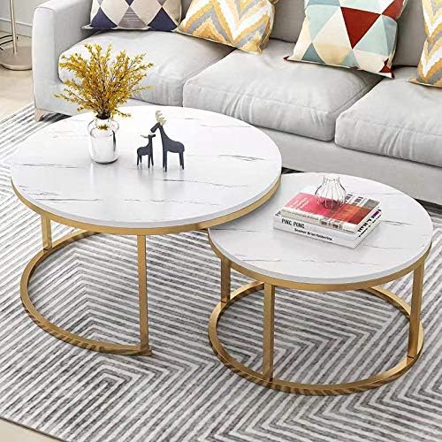 Coffee Table Hjb Visso Set Of 2 For Living Room Round Coffee Table End Side Table Nested Table Tea Table Sofa Table For Home Office Modern White Marble Pattern Buy Online At Best Price In Uae Amazon Ae