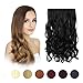 FESHFEN 20 One Piece 3/4 Full Head Clip in Hair Extensions Long Curly Wave Synthetic Hair Extensions 5 Clips Hairpieces for Women 130g(1B Off Black)