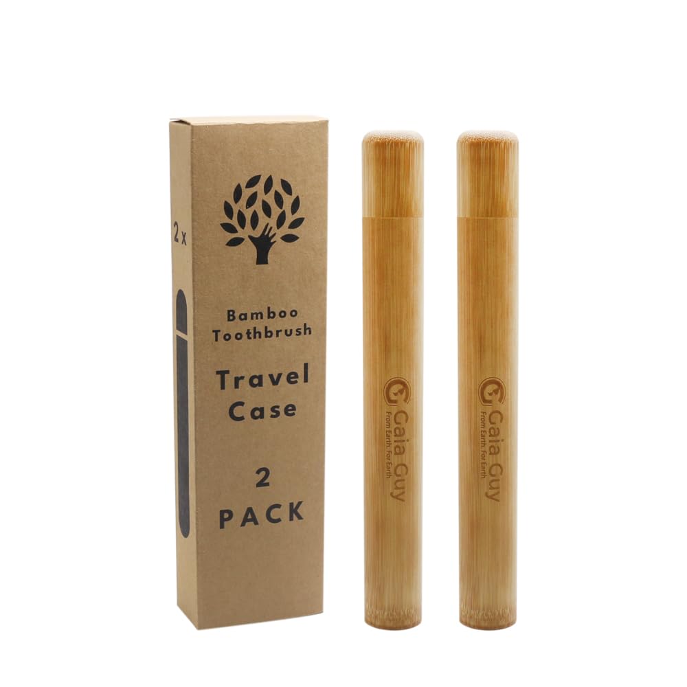 Photo 1 of Gaia Guy Bamboo Toothbrush Travel Case 2 Pack - Portable Bamboo Toothbrush Holder Great For Plastic-Free Travel, Camping and Zero Waste Living