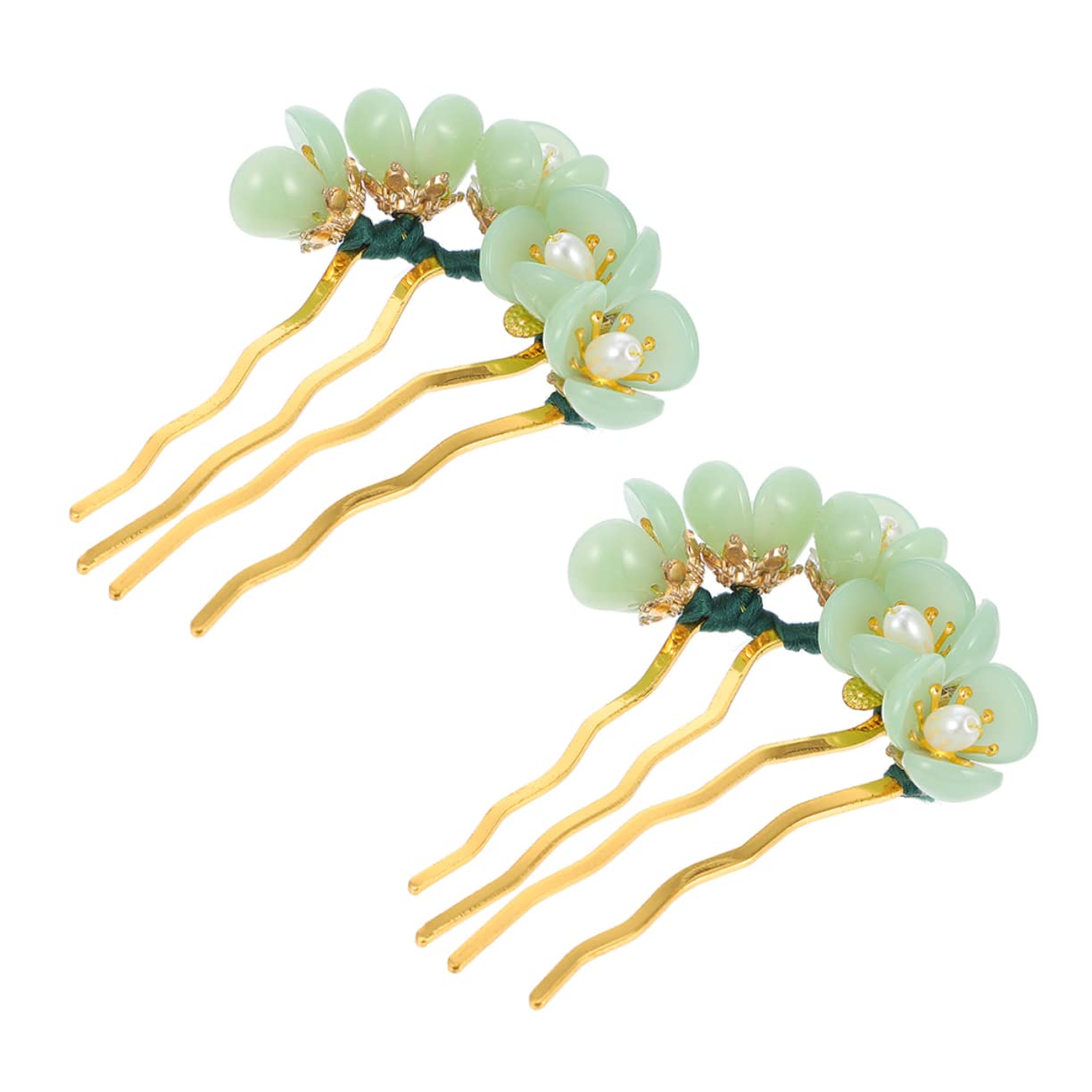 BELLIFFY 2pcs Vintage Flower Hairpin Classic Jade Hair Sticks for Elegant Hairstyles Hair Accessories for Parties and Costumes