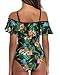 Tempt Me Green Pineapple Off Shoulder One Piece Swimsuit for Women Ruffled Sleeves Retro Bathing Suits Flounce Printed Swimwear L